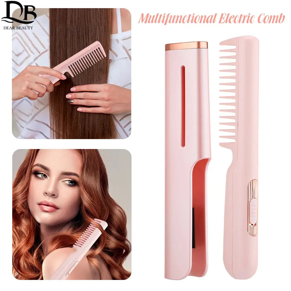 Electric Hair Straightener Brush Comb Mini Hair Curler Fast Heating Men Beard Straightening Iron Hot Combs Wet Dry Styling Tools - Novah