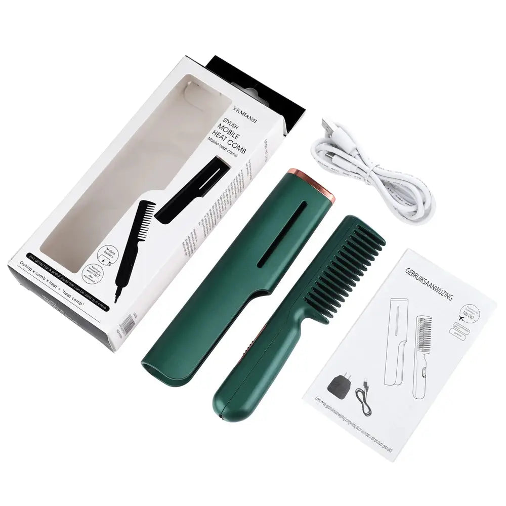 Electric Hair Straightener Brush Comb Mini Hair Curler Fast Heating Men Beard Straightening Iron Hot Combs Wet Dry Styling Tools - Novah