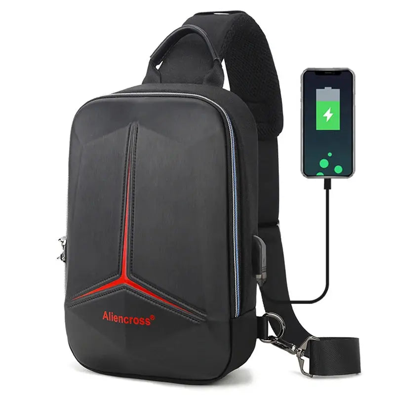 SUUTOOP Men's Anti-theft USB Crossbody Shoulder Bag - Multifunctional PVC Travel Sling Chest Bag for Male Novah